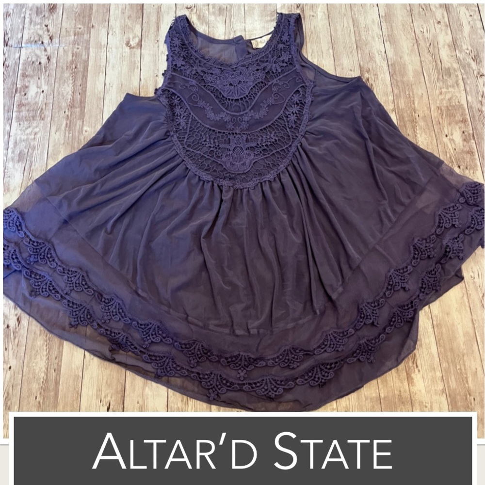 Altar’d State Purple Tunic Blouse with Lace Detail - Picture 2 of 9